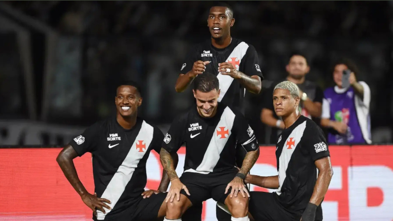 A historic diagonal white sash serves as a bold contrast to the black jersey of Vasco da Gama